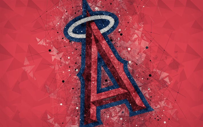 Los Angeles Angels, 4k, konst, logotyp, amerikansk baseball club, geometriska art, bl&#229; abstrakt bakgrund, American League, MLB, Anaheim, Kalifornien, USA, baseball, Major League Baseball