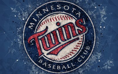 Minnesota Twins, 4k, art, logo, american baseball club, geometric art, blue abstract background, American League, MLB, Minnesota, USA, baseball, Major League Baseball