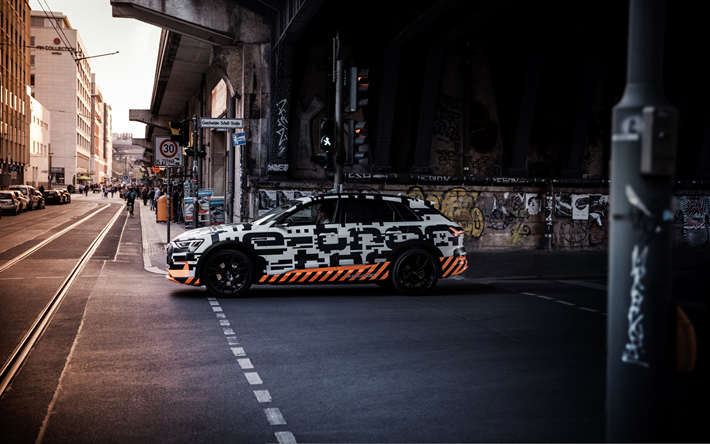 Audi e-tron prot&#243;tipo, 2018, exterior, ajuste, el&#233;trico de crossover, carros novos, camuflagem, Audi
