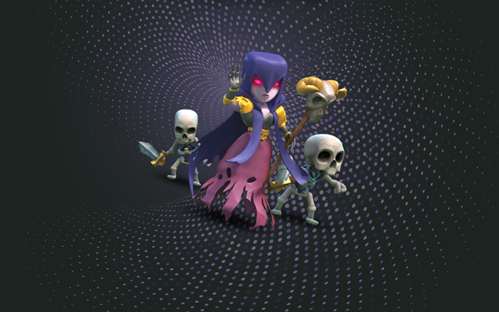 Witch, 3d art, skeletons, Clash Of Clans