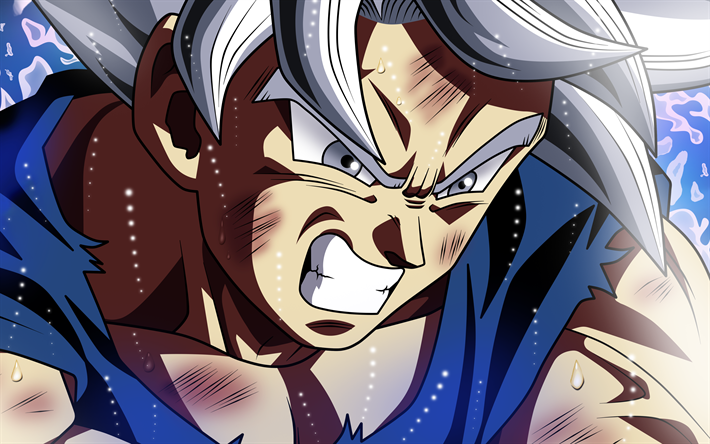 Goku Migatte No Gokui, Enojado Goku, 4k, Dragon Ball, arte, Dominado Ultra Instinto, el Super Saiyajin Dios, Ultra Instinto de Goku, DBS, Dragon Ball Super