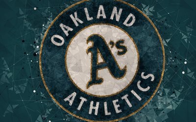Oakland Athletics, 4k, art, logo, amerikkalainen baseball club, geometrinen taide, vihre&#228; abstrakti tausta, American League, MLB, Oakland, California, USA, baseball, Major League Baseball