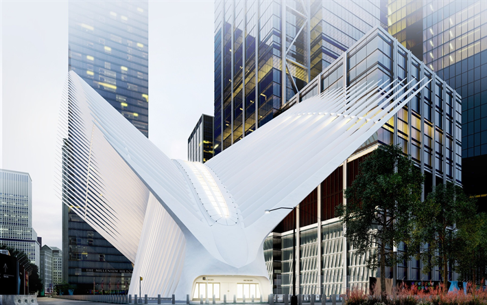 Oculus Station, World Trade Center station, New York City, NY, terminal station, USA, 2018, modern architecture