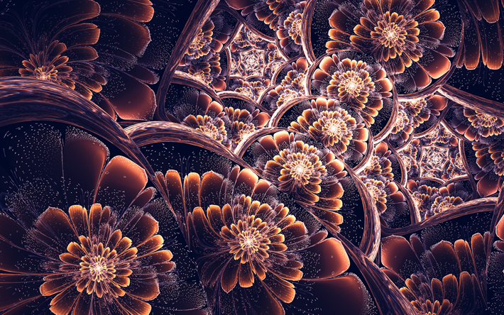 fractales, flores, arte 3d, creativo, arte fractal, patr&#243;n floral