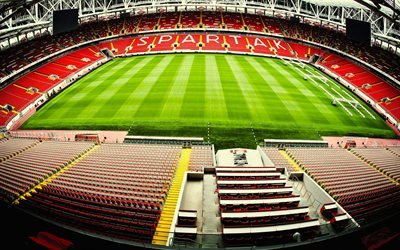 Spartak Stadium, 2018 FIFA World Cup, Otkritie Arena, football lawn, Russian stadium, red bleachers, Russia, Moscow