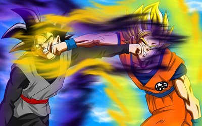 Musta Goku vs SSJ3 Goku, DBS, Dragon Ball, taistelu, Dragon Ball Super, Goku