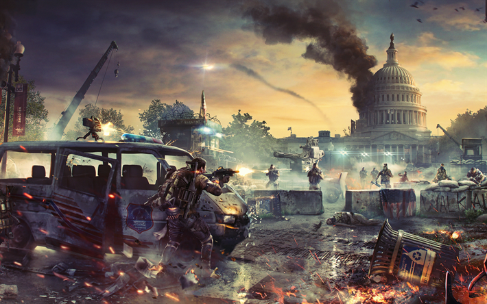 tom clancys der division 2, 2018, poster, washington, wei&#223;es haus, usa, shooter, neue spiele, promo-materialien