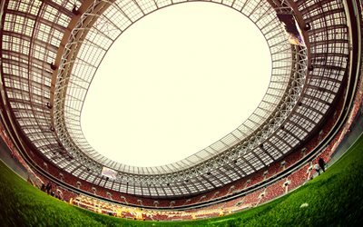 Luzhniki Stadium, panorama, de football pelouse, vue de l&#39;int&#233;rieur, les tribunes, 2018 la Coupe du Monde FIFA, le Championnat du Monde de 2018, &#224; Moscou, en Russie, les stades de football