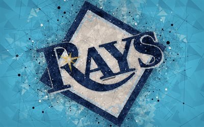 Tampa Bay Rays, 4k, sanat, logosu, Amerikan beyzbol kul&#252;b&#252;, geometrik sanat, soyut, mavi arka plan, Amerikan Ligi, HABERLER, St Petersburg, Florida, beyzbol, ABD, Major League Baseball