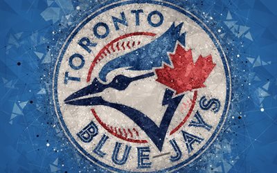 Toronto Blue Jays, 4k, konst, logotyp, Kanadensiska baseball club, geometriska art, bl&#229; abstrakt bakgrund, American League, MLB, Toronto, Kanada, USA, baseball, Major League Baseball