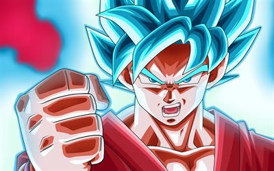 Super Saiyajin Azul, 4k, Dragon Ball, Super fighter, DBS, pu&#241;o, manga, Goku