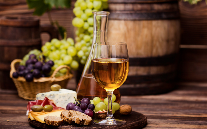 vino blanco, uvas, de madera de barril, vino de la bodega, cata de vinos conceptos