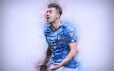 4k, Stephan El Shaarawy, Italian football team, artwork, soccer, El Shaarawy, footballers, drawing El Shaarawy, Italy National Team
