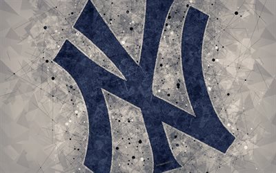 New York Yankees, 4k, art, logo, american baseball club, geometric art, gray abstract background, American League, MLB, New York, USA, baseball, Major League Baseball