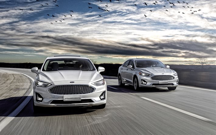 2020, Ford Fusion, vista frontale, esterno, bianco nuovo Fusion, nuovo argento di Fusione, auto americane, Ford