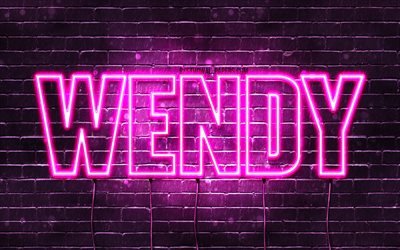 Wendy, 4k, wallpapers with names, female names, Wendy name, purple neon lights, Happy Birthday Wendy, picture with Wendy name