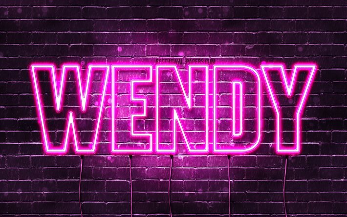 Wendy, 4k, fondos de pantalla con los nombres, los nombres femeninos, Wendy nombre, p&#250;rpura luces de ne&#243;n, Feliz Cumplea&#241;os de Wendy, la imagen con el nombre Wendy