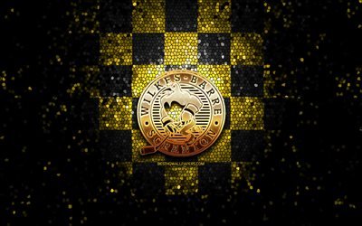 Wilkes-Barre Scranton, glitter logotipo, AHL, amarelo preto fundo quadriculado, EUA, americana time de h&#243;quei, Wilkes-Barre Scranton logotipo, arte em mosaico, h&#243;quei, Am&#233;rica