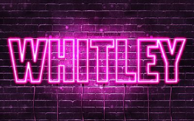 Whitley, 4k, tapeter med namn, kvinnliga namn, Whitley namn, lila neon lights, Grattis P&#229; F&#246;delsedagen Whitley, bild med Whitley namn