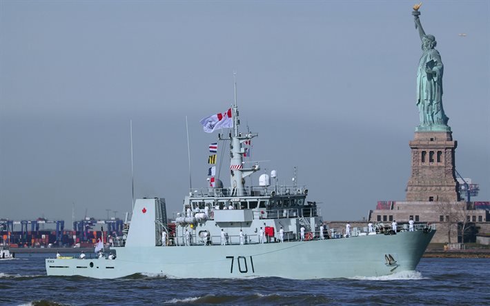 HMCS Glace Bay, MM 701, rannikon puolustus alus, Kingston-luokan, Royal Canadian Navy, Maritime Forces Atlantic, MARLANT, Vapaudenpatsas, New York, USA, kanadan sotalaiva