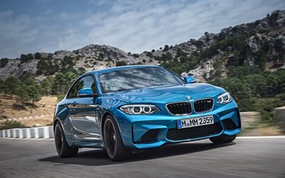 BMW M2, road, F87, 2020 cars, blue m2, motion blur, BMW