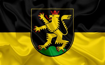 Drapeau de Heidelberg, 4k, soie, texture, noir de soie jaune drapeau, les armoiries, la ville allemande de Heidelberg, Baden-Wurttemberg, Allemagne, symboles