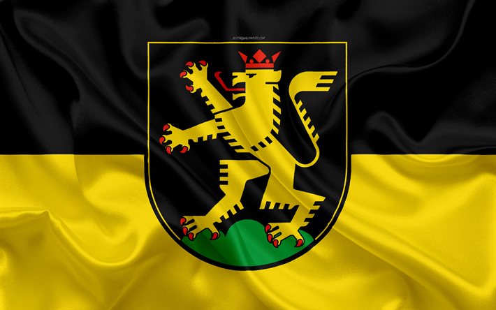 Flag of Heidelberg, 4k, silk texture, black yellow silk flag, coat of arms, German city, Heidelberg, Baden-Wurttemberg, Germany, symbols