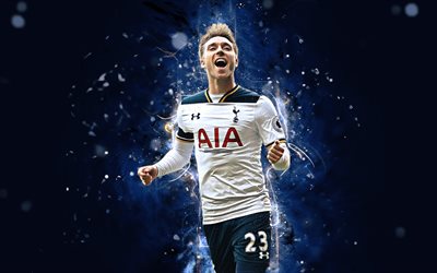 4k, Christian Eriksen, a arte abstrata, estrelas do futebol, O Tottenham Hotspur, futebol, Eriksen, Premier League, jogadores de futebol, luzes de neon, O Tottenham FC