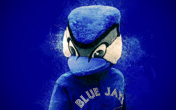 Ace, virallinen maskotti, Toronto Blue Jays, muotokuva, 4k, art, MLB, USA, grunge art, symboli, sininen tausta, paint taidetta, Major League Baseball, MLB maskotteja, Toronto Blue Jays maskotti, baseball
