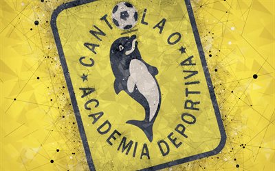 Academia Deportiva Cantolao, 4k, geometric art, logo, Peruvian football club, yellow abstract background, emblem, Callao, Peru, football, creative art, Peruvian Primera Division, AD Cantolao