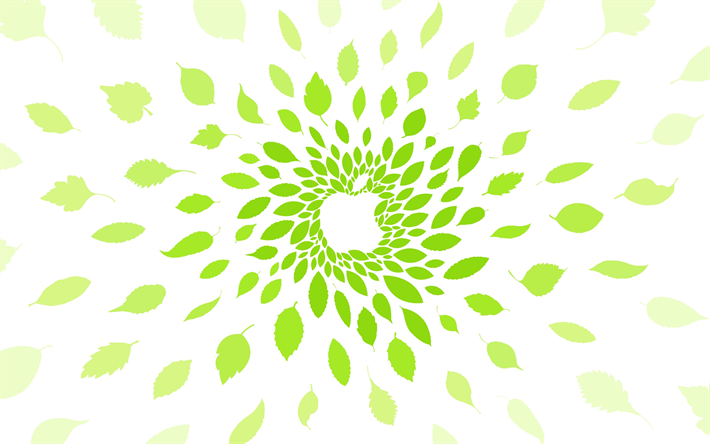 Apple, yaratıcı logo, yeşil yapraklar, koşuşturma, yaratıcı sanat, amblemi