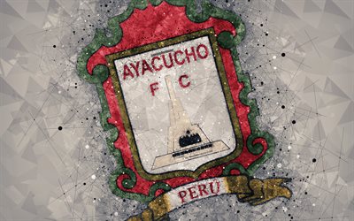 Ayacucho FC, 4k, geometric art, logo, Peruvian football club, gray abstract background, emblem, Ayacucho, Peru, football, creative art, Peruvian Primera Division