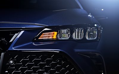 Toyota Avalon, 2018, front view, headlight, exterior, new blue Avalon, Japanese cars, Toyota
