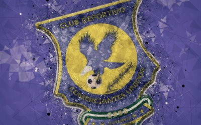 Merchants Of America, 4k, geometriska art, logotyp, Peruansk fotboll club, lila abstrakt bakgrund, emblem, Quater, Cajamarca, Peru, fotboll, kreativ konst, Peruanska Primera Division