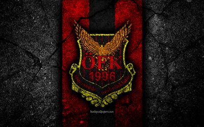FC, amblem, Lig, futbol, siyah taş, İsve&#231;, Ostersunds, logo, asfalt doku, FC ve Ostersunds 4k