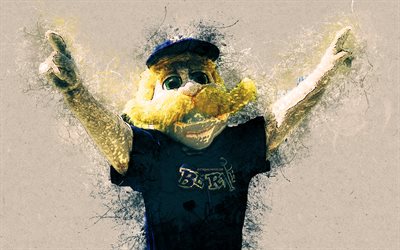 Bernie Brewer, official mascot, Milwaukee Brewers, portrait, 4k, art, MLB, USA, grunge art, symbol, gray background, paint art, Major League Baseball, MLB mascots, Milwaukee Brewers mascot, baseball