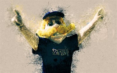 Bernie Brewer, resmi maskotu, Milwaukee Brewers, portre, 4k, sanat, HABERLER, ABD, grunge, sembol, gri arka plan, boya, Major League Baseball, HABERLER maskotlar, maskot Milwaukee Brewers beyzbol