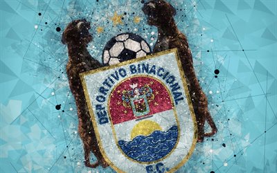 Club Deportivo Binacional FC, 4k, geometric art, logo, Peruvian football club, blue abstract background, emblem, Puno, Peru, football, creative art, Peruvian Primera Division, Binacional FC