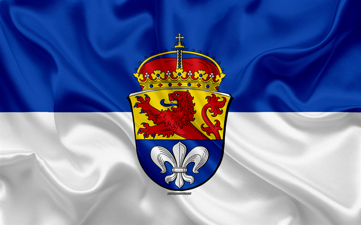 Bandera de Darmstadt, 4k, de seda, de textura, de color azul de seda blanca de la bandera, escudo de armas, de la ciudad alemana de Darmstadt, Hesse, Alemania, s&#237;mbolos