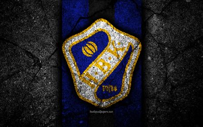 4k, Halmstad FC, emblem, Allsvenskan, football, black stone, Sweden, Halmstad, logo, asphalt texture, FC Halmstad