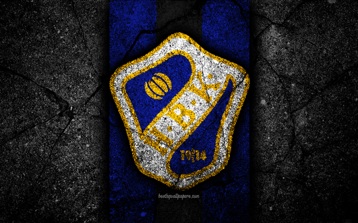 4k, Halmstad FC, emblema, Allsvenskan, futebol, pedra preta, Su&#233;cia, Halmstad, logo, a textura do asfalto, FC Halmstad