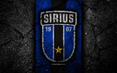 4k, Sirius FC, emblem, Allsvenskan, football, black stone, Sweden, Sirius, logo, asphalt texture, FC Sirius