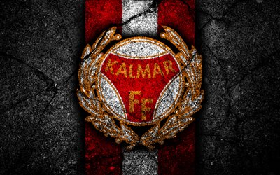 4k, Kalmar FC, emblem, Allsvenskan, football, black stone, Sweden, Kalmar, logo, asphalt texture, FC Kalmar