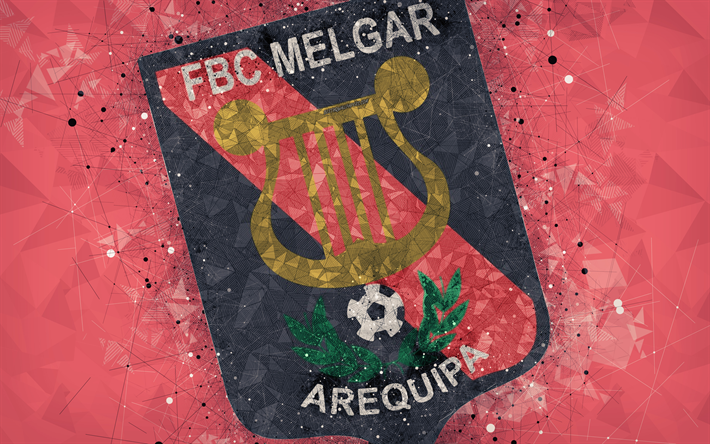 FBC Melgar, 4k, geometrinen taide, logo, Perun football club, punainen abstrakti tausta, tunnus, Arequipa, Peru, jalkapallo, creative art, Perun Primera Division