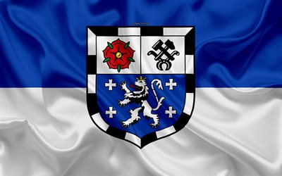 Drapeau de Sarrebruck, 4k, soie, texture, bleu, blanc, soie drapeau, les armoiries, la ville allemande de Sarrebruck, Sarre, Allemagne), les symboles