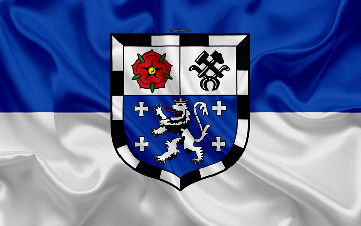 Bandera de Saarbrucken, 4k, de seda, de textura, de color azul de seda blanca de la bandera, escudo de armas, ciudad de alemania, Saarbr&#252;cken, Saarland, Alemania, s&#237;mbolos