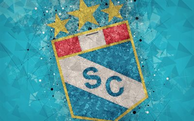 Club Sporting Cristal, 4k, geometric art, logo, Peruvian football club, blue abstract background, emblem, Lima, Peru, football, creative art, Peruvian Primera Division