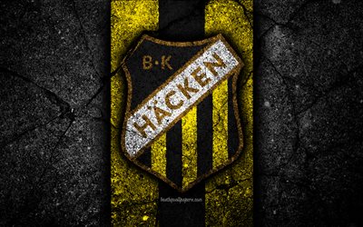 4k, Hacken FC, emblem, Allsvenskan, football, black stone, Sweden, Hacken, logo, asphalt texture, FC Hacken