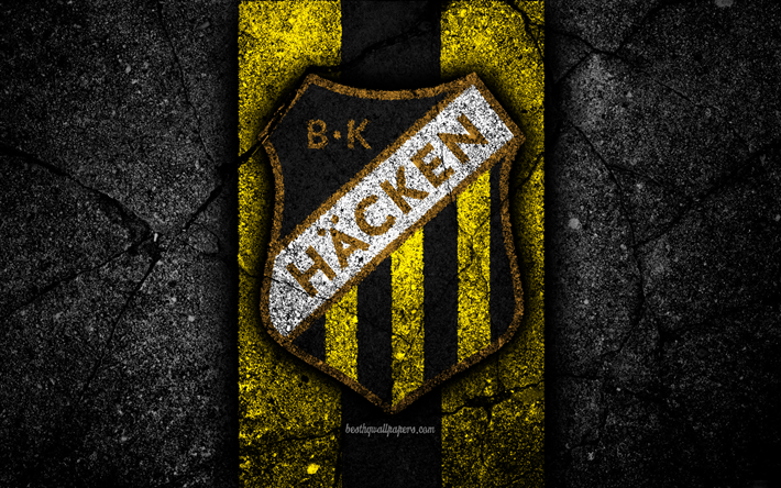 4k, Hacken FC, con el emblema de la premier league, el f&#250;tbol, la piedra negra, Suecia, Notch, el logotipo, el asfalto, la textura, el FC Notch