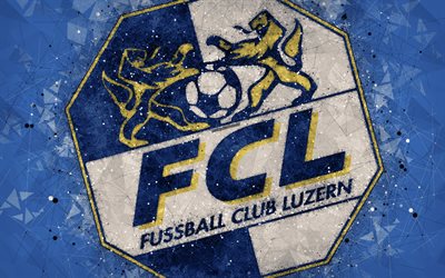 4k, Luzern FC, Switzerland Super League, creative logo, geometric art, emblem, Switzerland, football, Luzern, blue abstract background, FC Luzern